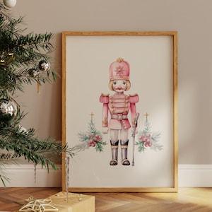 Pink Nutcracker Print, Pastel Christmas Decor, Christmas Nutcracker Painting, Pink Christmas Decor, Festive Holiday Prints, DIGITAL DOWNLOAD