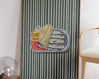 Sardines in a Can Print, Sardines Art Print, Seafood Print, Retro Fish Illustration, Dining Room Decor, Restaurant Art, DIGITAL DOWNLOAD