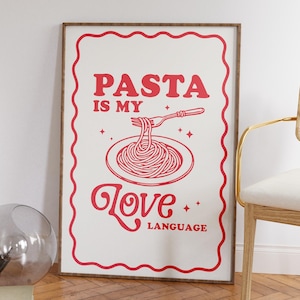 Impresión de pasta es mi idioma del amor, arte de pared para amantes de la pasta, decoración divertida para el día de San Valentín, arte retro para el día de San Valentín, impresiones de pasta, DESCARGA DIGITAL