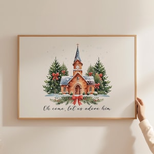 Oh Come Let Us Adore Him Print, Modern Christian Art, Jesus Xmas Art, Religious Christmas Decor, Faith Christmas Print, DIGITAL DOWNLOAD