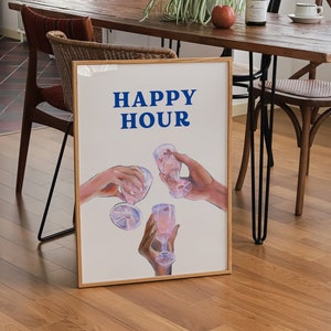 Happy Hour Print, Bar Cart Wall Art, Cute Drinks Poster, Aesthetic Bar Cart Decor, Bar Cart Print, Happy Hour Cheers Trendy Printable Art