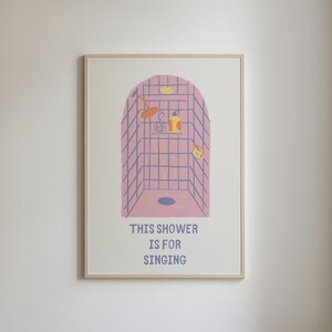 Este chuveiro é para cantar, estampas fofas de banheiro, arte moderna de parede de banheiro, decoração feminina de banheiro, arte rosa de banheiro, DOWNLOAD DIGITAL