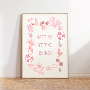 Meet Me at the Beach Print, Trendy Coastal Wall Art, Pink Beachy House Decor, Ocean Wall Art, Girly Aesthetic Decor, Pink Beachy Wall Art