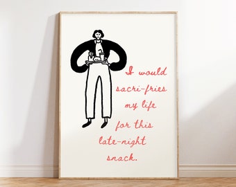 Funny French Fries Print, Retro Food Posters, Trendy Kitchen Decor, Foodie Art, Funky Kitchen Prints, French Fries Quote DIGITAL DOWNLOAD