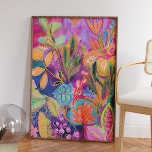 Abstract Flowers Print, Dopamine Decor, Maximalist Decor, Dorm Room Trendy Art Prints, Maximalist Wall Art, Bright Colorful Art, DIGITAL ART