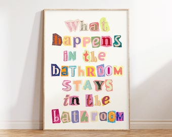 Trendy preppy badkamer wanddecoratie, grappige badkamerprint, afdrukbare muurkunst, funky badkamer kunst aan de muur, universiteitsbadkamer decor, digitale PRINT