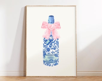 Pink Bow Champagne Bottle, Coquette Prints, Balletcore Wall Art, Preppy Bar Cart Print, Bar Cart Decor, Champagne Print, DIGITAL DOWNLOAD
