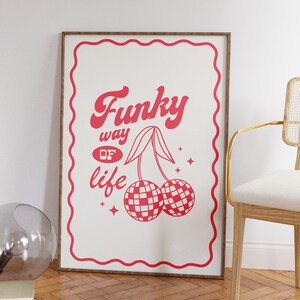 Discobalprint, trendy retro muurkunst, jaren 90 y2k woondecoratie, universiteitsappartement, kersenprint, funky afdrukbare muurkunst, DIGITALE DOWNLOAD