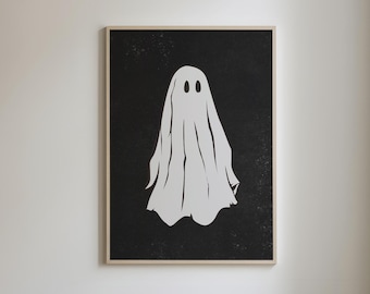 Halloween Ghost Print, Minimalistyczne wydruki na Halloween, Uroczy wystrój na Halloween, Uroczy nadruk z duchami, Dziwaczna sztuka ścienna na Halloween, CYFROWE POBIERANIE
