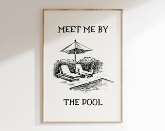 Meet Me by the Pool Print, Vintage Pool Poster, Aesthetic Summer Wall Decor, Swimmer Wall Art, Retro Swimming Pool Poster, Digital Download