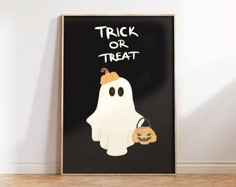 Trick or Treat, Halloween Prints, Halloween Printables, Cute Halloween Decor, Cute Ghost Prints, Quirky Halloween Wall Art, DIGITAL DOWNLOAD
