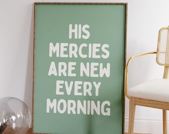 Sage Green Christian Wall Art: His Mercies Are New (Digital Art)