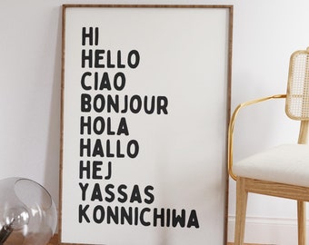Dorm Room Wall Decor, Trendy Wall Art Prints, Hi Hello Ciao Poster, Hallway Wall Decor, Welcome Poster, Typography Print, DIGITAL DOWNLOAD