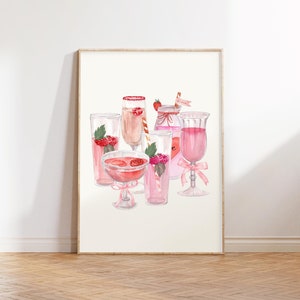 Roze cocktailsprint, cocktail met strik, decor coquette kamer, balletcore kunst aan de muur, barwagen print, trendy barwagen decor, digitale download