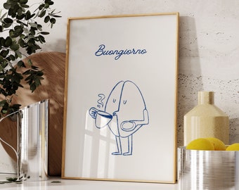 Buongiorno Italienischer Kaffee Kunstdruck: Minimalistisches Küchen Dekor (Digitaler Download)