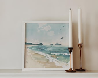 Muted Beach Print, Neutral Coastal Wall Art, Sea Waves Art, Square Prints, DIGITAL DOWNLOAD, Beach House Prints, Modern Coastal Poster