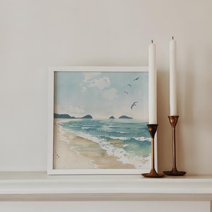 Muted Beach Print, Neutral Coastal Wall Art, Sea Waves Art, Square Prints, DIGITAL DOWNLOAD, Beach House Prints, Modern Coastal Poster