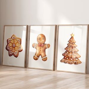 Set of 3 Large Christmas Gingerbread Prints, Xmas Printable Decor, Christmas Sweets, Christmas Wall Decorations, Gingerbread Man Art Print