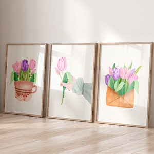 Set of 3 Spring Tulip Prints, Watercolor Tulip Print, Spring Flowers Print, Spring Printable Wall Art, Floral Wall Art, Girly Spring Decor