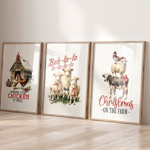 Christmas Farmhouse Set of 3 Prints, Cute Farm Animals, Country Christmas, Funny Holiday Wall Decor, Farm Christmas Decor, Digital Art Print