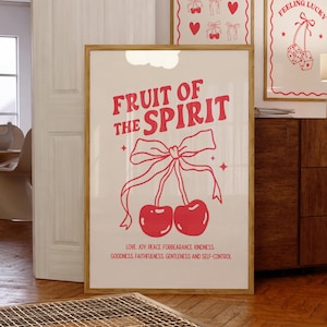 Fruit of the Spirit Wall Art, Coquette Cherry Art, Galatians 5:22, Christian Art Prints, Scripture Wall Art, Bible Verse, DIGITAL DOWNLOAD
