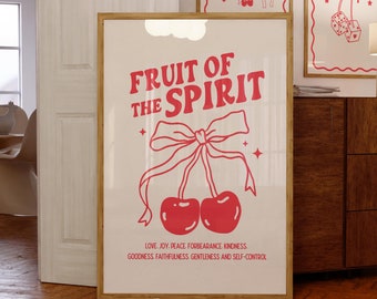 Fruit of the Spirit Wall Art, Coquette Cherry Art, Galatians 5:22, Christian Art Prints, Scripture Wall Art, Bible Verse, DIGITAL DOWNLOAD