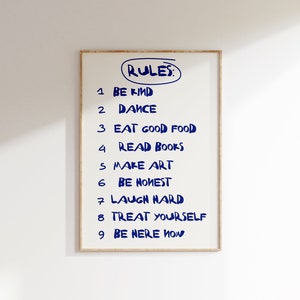 Retro Wall Art | House Rules Art Print | Trendy House Rules List Print | Dorm Room Decor | Aesthetic Apartment Wall Art, DIGITAL DOWNLOAD