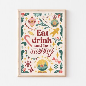 ヴィンテージクリスマスバーカートプリント、クリスマスチアーズアートプリント、食べて飲んで楽しもうプリント、クリスマスキッチンデコレーション、トレンディなクリスマスデコレーション