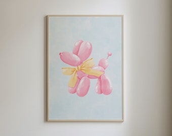 Impresión de perro globo rosa, impresiones preppy, arte de apartamentos universitarios, impresión de moda estética preppy, arte de pared coqueta, DESCARGA DIGITAL maximalista