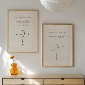 Let Your Light Shine Before Others, Minimalist Christian Wall Art Set of 2 Prints, God Bible Quote Art, Matthew 5:16 Print, DIGITAL DOWNLOAD