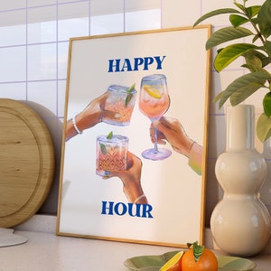 Happy Hour Print, Bar Cart Wall Art, Retro Cocktails Poster, Aesthetic Bar Cart Decor, Bar Cart Print, DIGITAL DOWNLOAD, Trendy Printables