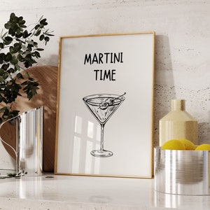 Martini Time Print, Bar Art Print, Minimalist Cocktail Art Poster, Aesthetic Bar Cart Decor, Trendy Printable Wall Art, Retro Drinks Poster