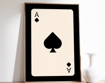 Trendy Ace of Spades Print, Retro Playing Card Poster, Trendy Retro Wall Art, Retro Aesthetic Print, Funky Printable Art, Lucky You Wall Art