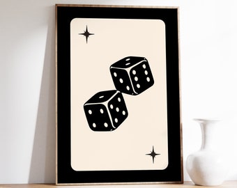 Lucky Me Dice Art Print, Retro Poster, Trendy Wall Art, Black Dice Prints, College Apartment Aesthetic Print, Funky Printable Wall Art Decor