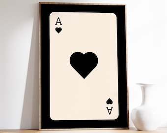 Ace of Hearts Print, Minimalist Ace of Hearts Poster, Trendy Retro Wall Art, Retro Aesthetic Print, Playing Card Poster, Preppy y2k Decor