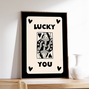 Stampa alla moda della Regina di Cuori, Poster di carte da gioco retrò, Arte murale retrò alla moda, Stampa estetica retrò, Stampe funky, Arte murale Lucky You