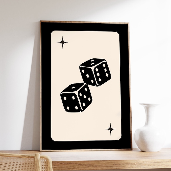 Lucky Me Dice Art Print, Retro Poster, Trendy Wall Art, Black Dice Prints, College Apartment Aesthetic Print, Funky Printable Wall Art Decor