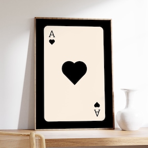 Stampa Asso di Cuori, Poster Asso di Cuori Minimalista, Arte Murale Retro alla Moda, Stampa Estetica Retro, Poster Carte da Gioco, Arredamento Preppy Y2K
