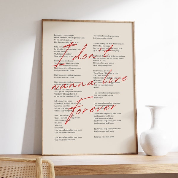 I Don't Wanna Live Forever Song Lyrics Printable Poster, Minimalist Taylor's Version Digital Download Art Print, Aesthetic Girly Wall Art