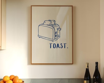 Toast Print, Funky Kitchen Prints, Blue Kitchen Wall Art, Trendy Home Decor, Kitchen Printables, Retro Prints for Kitchen, DIGITAL DOWNLOAD