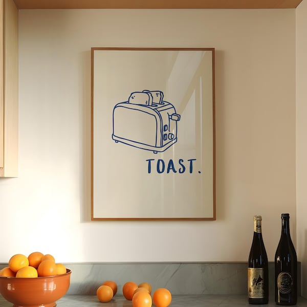 Toast Print, Funky Kitchen Prints, Blue Kitchen Wall Art, Trendy Home Decor, Kitchen Printables, Retro Prints for Kitchen, DIGITAL DOWNLOAD