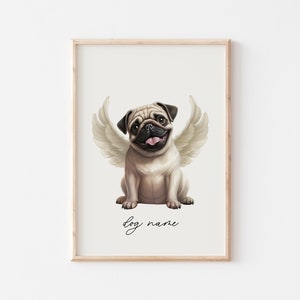 Impresión de puente de arcoíris conmemorativo de perro carlino, retrato conmemorativo por la pérdida de una mascota, impresión de perro ángel, regalo de condolencia por la pérdida de una mascota, regalo conmemorativo de perro carlino personalizado