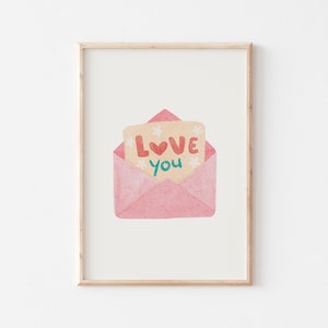 Trendige rosa Valentinstag druckbare Wandkunst, Liebesbrief Aquarellmalerei, ich liebe dich Druck, süße minimalistische Valentinstag Party Dekoration