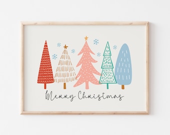 Cute Christmas Tree Print, Pastel Holiday Decor (Digital Download)
