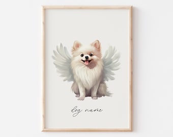 Pomeranian Dog Memorial Rainbow Bridge Print, Pet Loss Memorial Gift Portrait, Angel Dog Print, Pet Loss Sympathy Gift, Custom Dog Painting