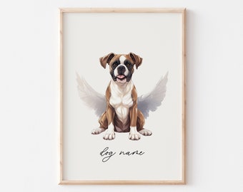 Boxer Dog Memorial Rainbow Bridge Print, Pet Loss Memorial Gift Portrait, Angel Dog Print, Pet Loss Sympathy Gift, Custom Dog Art Painting
