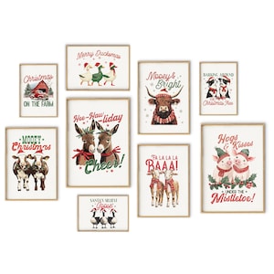 Farmhouse Christmas Print, 10 Christmas Printables, Cute Farm Animals, Funny Xmas Decor, Christmas Gallery Wall Art Prints, DIGITAL DOWNLOAD