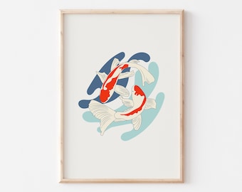 Impresión de pez koi japonés: Arte mural minimalista moderno (descarga digital)