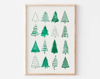 Hand Drawn Pine Tree Print | Trendy Christmas Printable Wall Art | Minimalist Christmas Print | Kids Room Xmas Decor | Cozy Winter Decor