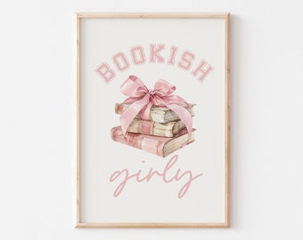 Pink Bookish Coquette Print, Girly Book Lover Art (Digital Download)